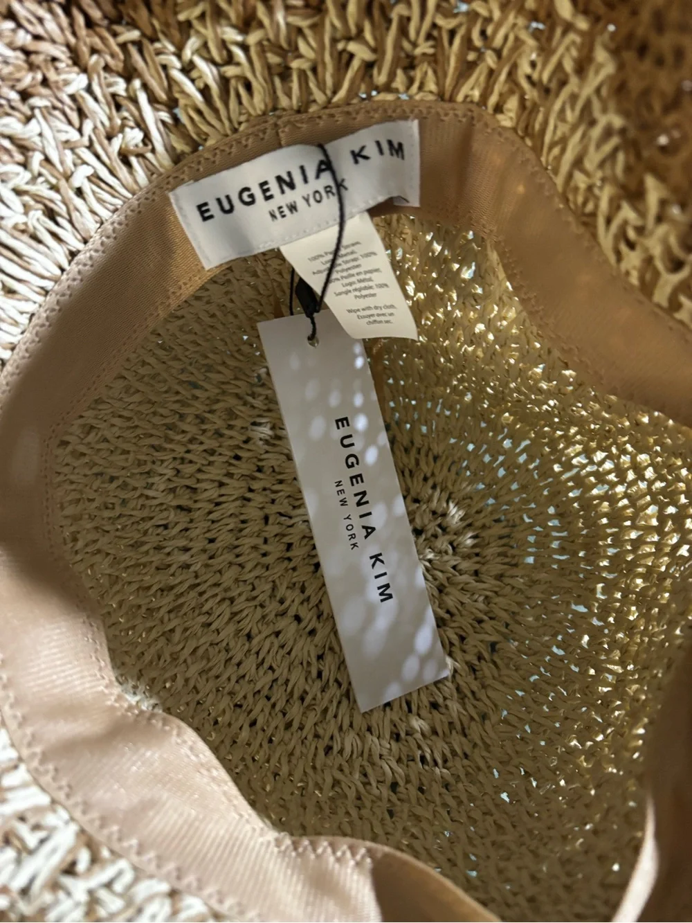 Eugenia Kim Two-Tone Woven Straw Bucket Hat in Natural and Tan NWT